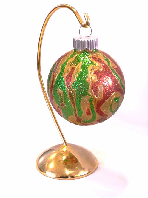 Rust, Green and Gold Drip Effect Glass Christmas Ornament