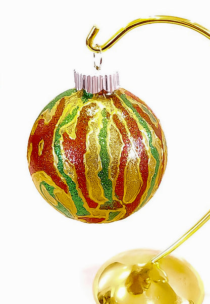 Rust, Green and Gold Drip Effect Glass Christmas Ornament