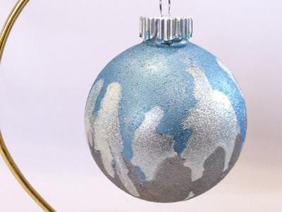 Blue, Pearl and Silver Drip Glass Christmas Ornament