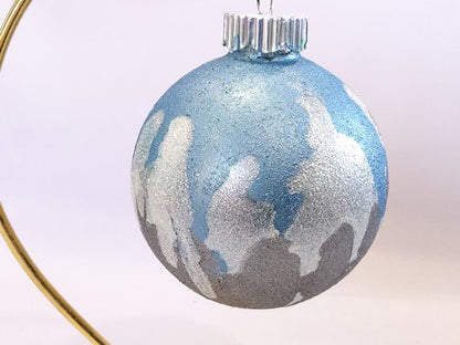 Blue, Pearl and Silver Drip Glass Christmas Ornament