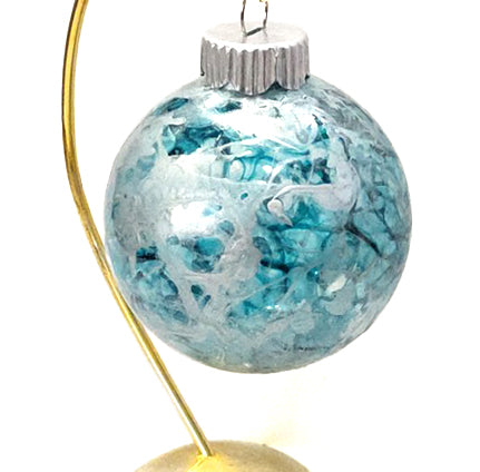 Aqua and Silver Marble Effect Glass Christmas Ornament