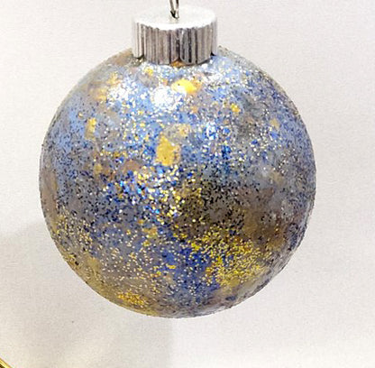 Periwinkle and Gold Glass Christmas Ornament