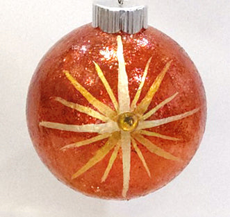 Gold Star on Rusty Orange Glittered Glass Christmas Ornament