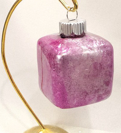 Silver, Pearl & Fuchsia Marbled Glass Christmas Ornament