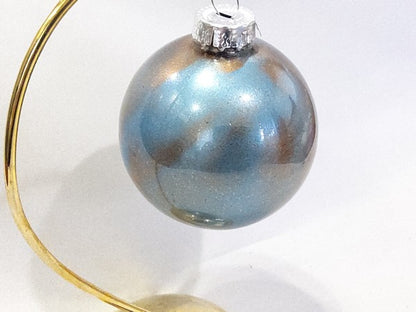 Blue and Bronze Marble Effect Glass Christmas Ornament