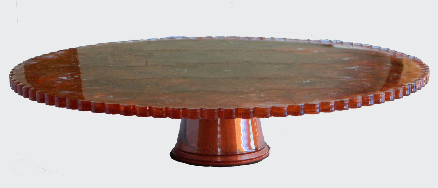 Fancy Copper Pedestal Cake Plate With Scalloped Edge, Formal Cake Plate, Wedding Cake Display Stand, Cupcake Display Plate, Entertainment