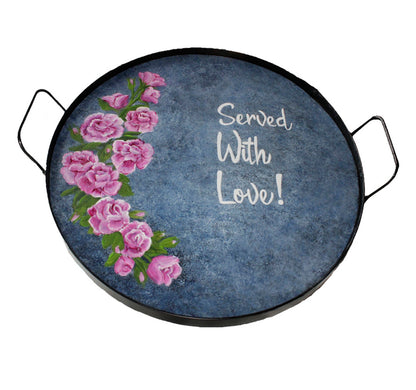 Unique "Served With Love" Hand Painted Serving Tray, Decorative Tray, Kitchen Organizer, Tray with Handles, Decorative Platter