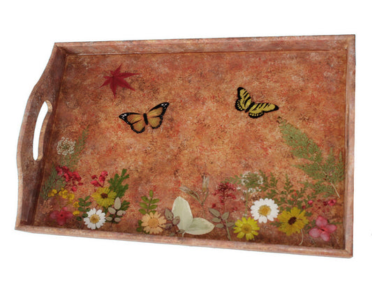 Natural Flowers with Artificial Butterflies In Resin Serving Tray, Handmade  Flower Tray, Nature-Inspired Home Decor, Floral Serving Plate