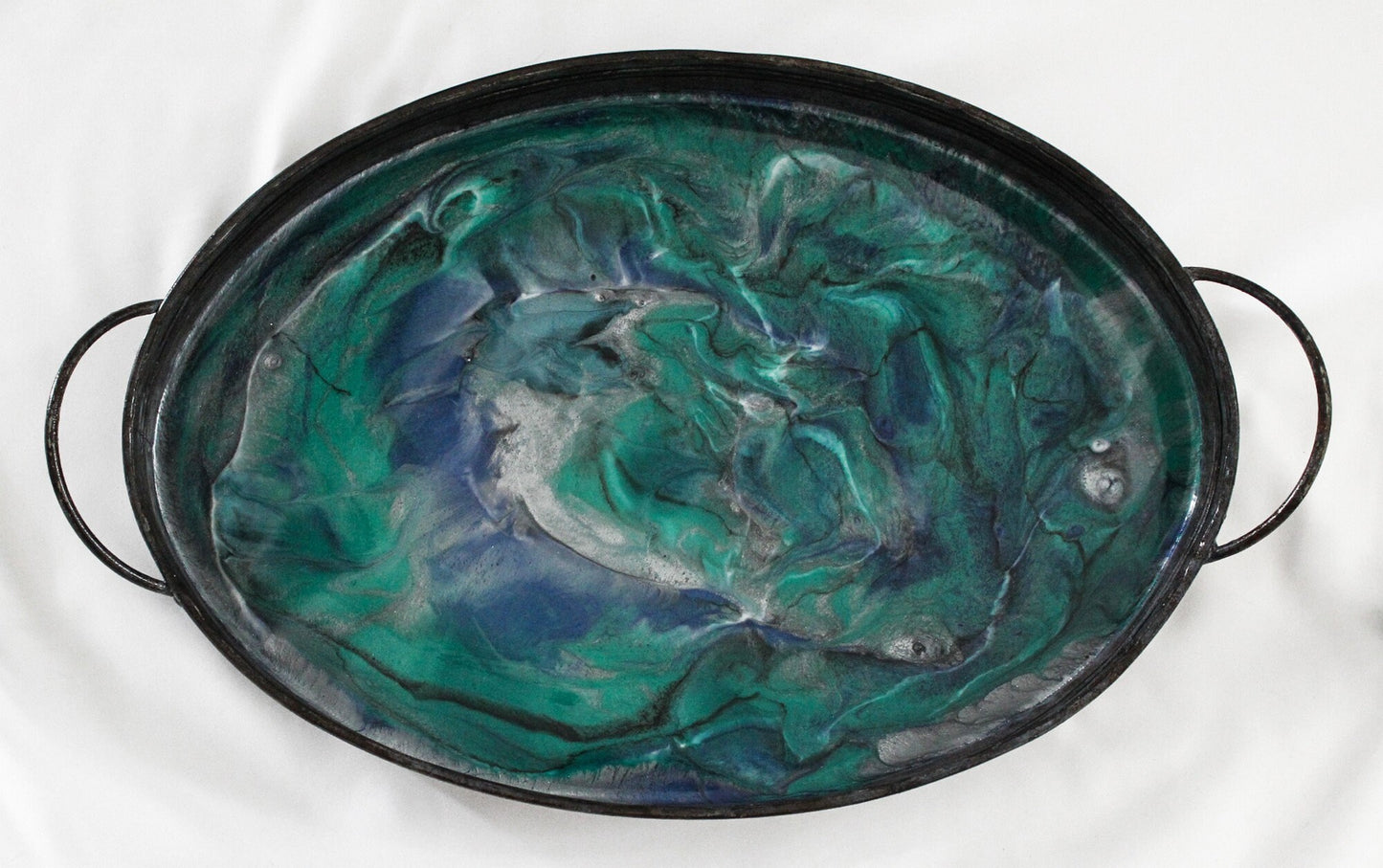 Rustic Metal Tray with Marbled Resin Effect