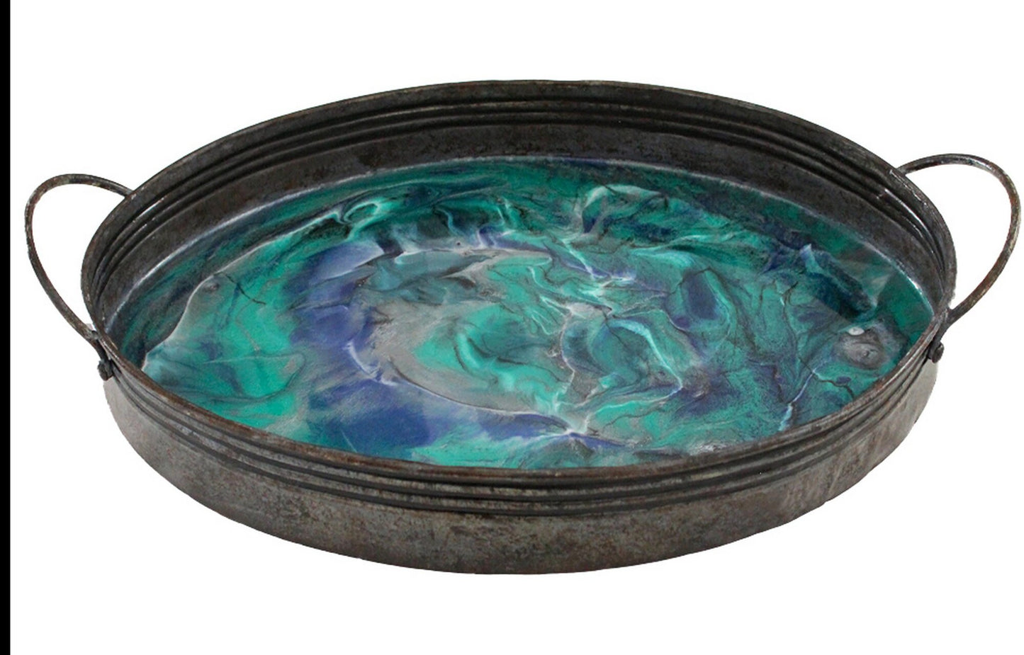 Rustic Metal Tray with Marbled Resin Effect