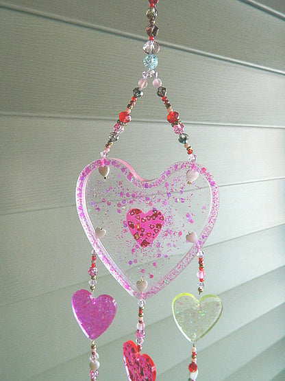 Resin Hearts Colorful Beads Suncatcher Mobile, Rainbow Hanging Decor, Heart Window Charm, Heart sun catcher, Lover gift