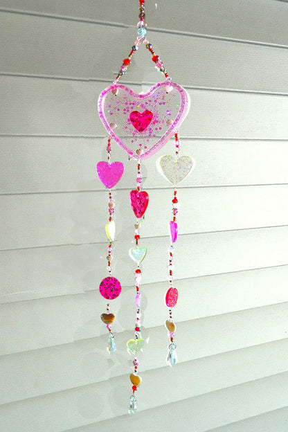 Resin Hearts Colorful Beads Suncatcher Mobile, Rainbow Hanging Decor, Heart Window Charm, Heart sun catcher, Lover gift