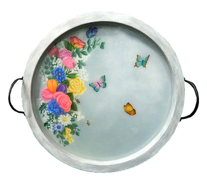 Floral Spray Butterfly Hand Painted Tray, Serving Platter, Decorative Tray, Home Decor, Floral Tray, mothers day gift, Unique gift