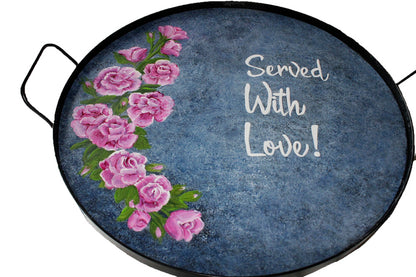 Unique "Served With Love" Hand Painted Serving Tray, Decorative Tray, Kitchen Organizer, Tray with Handles, Decorative Platter