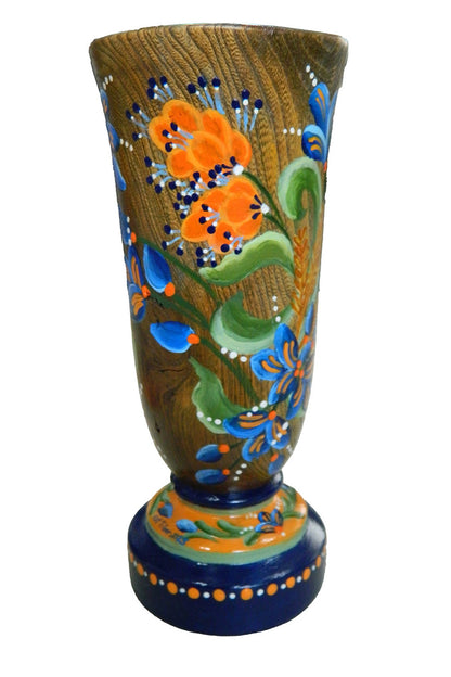 Small Rosemaled Hand Turned Wood Ornamental Vase