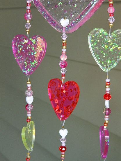 Resin Hearts Colorful Beads Suncatcher Mobile, Rainbow Hanging Decor, Heart Window Charm, Heart sun catcher, Lover gift