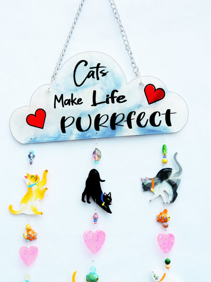 Cat Lover Resin Mobile Wall Hanging, Kitty Decor, Cat Lady Gift, Cat Wall Art, Feline Lover Gift, Kitty lover gift