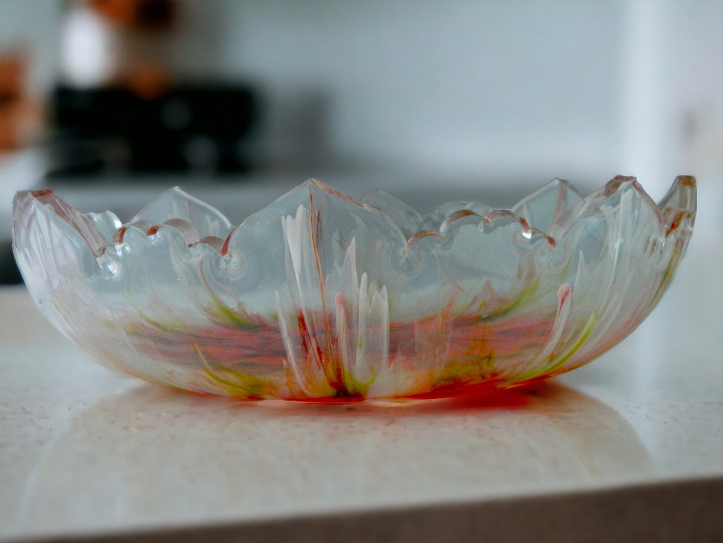 Orange Sunburst Resin Bloom Bowl, Large Dramatic Bowl, Home Decor Centerpiece, Unique Serving Bowl, Housewarming Gift, Gift for her