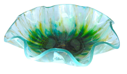 Vibrant Aqua Green Yellow Gold and White Resin Bloom Bowl, Serving Bowl, Statement Piece, Fruit Bowl,  Party Bowl, Entertaining Serve Ware