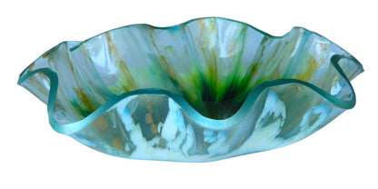 Vibrant Aqua Green Yellow Gold and White Resin Bloom Bowl, Serving Bowl, Statement Piece, Fruit Bowl,  Party Bowl, Entertaining Serve Ware