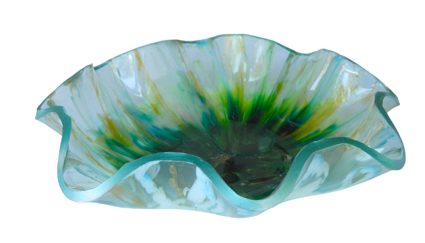 Vibrant Aqua Green Yellow Gold and White Resin Bloom Bowl, Serving Bowl, Statement Piece, Fruit Bowl,  Party Bowl, Entertaining Serve Ware